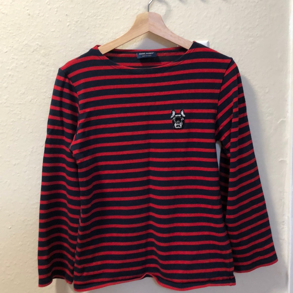 Saint James Stripe French Bulldog Tshirt Xmsall
